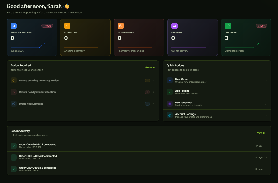 GideonRx ordering dashboard